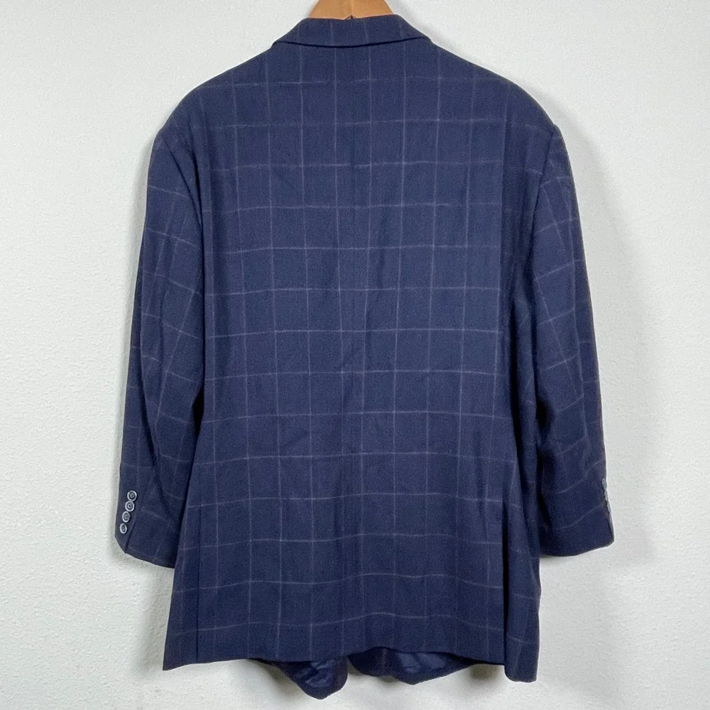 Jos. A. Bank 1905 Blazer Mens 46R Navy Blue Windowpane Wool Tailored Fit Jacket